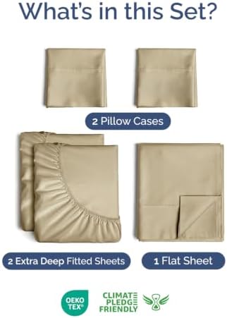 Extra Deep Pocket Split King Size Sheet Set - Breathable & Cooling - Beige