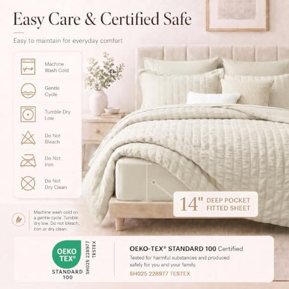 CozyLux California King Comforter Set, Oatmeal Seersucker Bed in a Bag