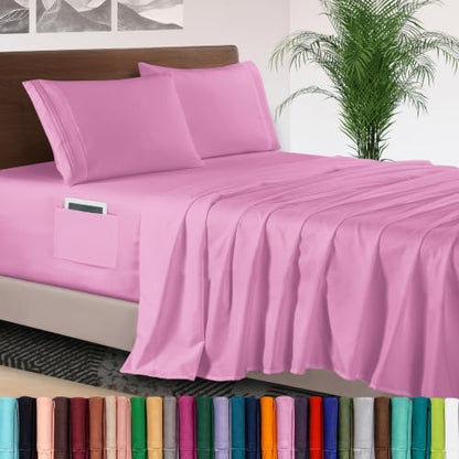 Elegant Comfort 4-Piece Bed Sheet Set - Luxury Bedding 1500 Premium Hotel Quality Microfiber, All Around Elastic 18-24 Inches Deep Fitted Sheet- Extra Deep Pocket Sheets, Twin/Twin XL, Light Pink