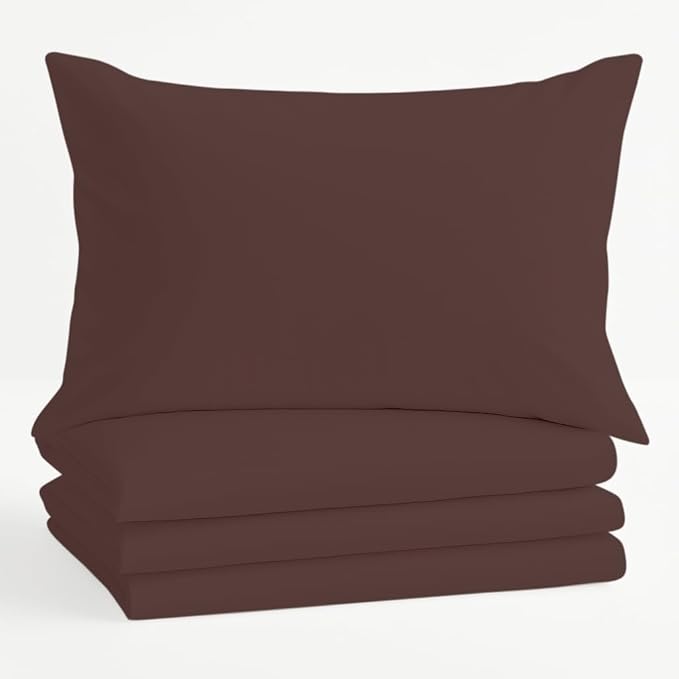 Comfort Beddings Standard Pillowcases Set of 4 – 100% Organic Cotton, 600 Thread Count Sateen, Soft & Comfy Pillow Covers with Envelope Closure, Brown, Standard Size 20 x 26 Inches