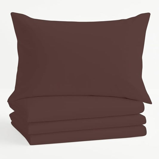 Comfort Beddings Standard Pillowcases Set of 4 – 100% Organic Cotton, 600 Thread Count Sateen, Soft & Comfy Pillow Covers with Envelope Closure, Brown, Standard Size 20 x 26 Inches