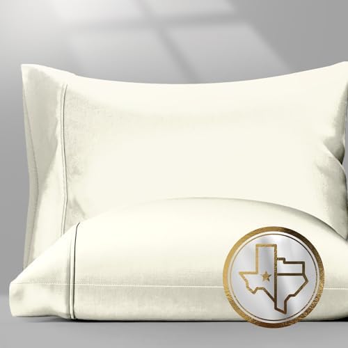 TEXAS LINEN CO. 100% Egyptian Cotton Pillow Cases Standard/Queen Size Set of 2 - Luxury 1500 Series Couture Comfortin' Collection Cotton Pillowcases (Ivory), Fits Standard & Queen Size Pillows