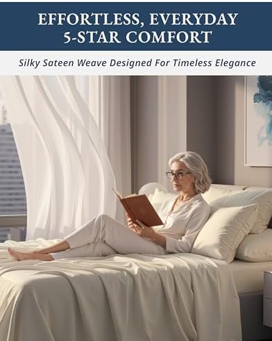 LANE LINEN Cal King Sheets 100% Egyptian Cotton Sateen - Ivory
