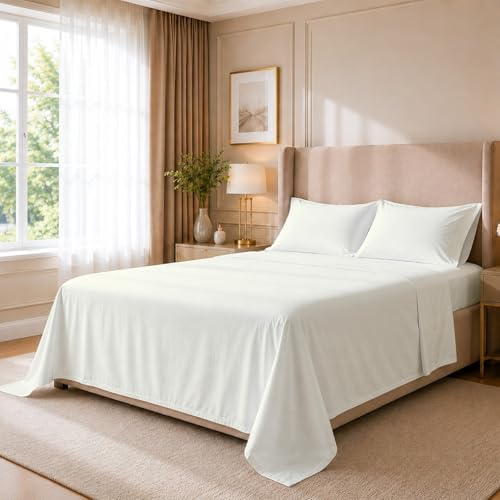 4 Piece Twin XL Dorm Bedding Set for College, Egyptian Cotton, Ivory