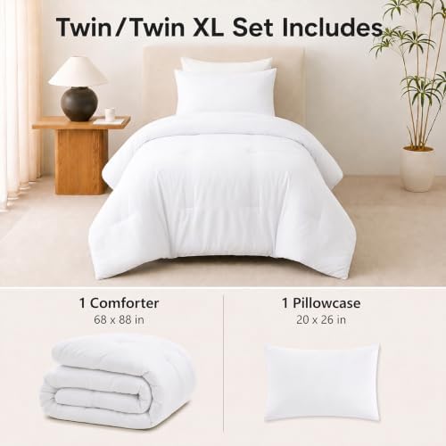 CozyLux Twin Comforter Set, 2 Pieces Down Alternative Bedding, White