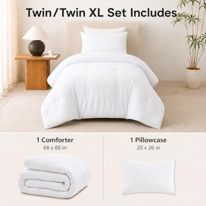 CozyLux Twin Comforter Set, 2 Pieces Down Alternative Bedding, White