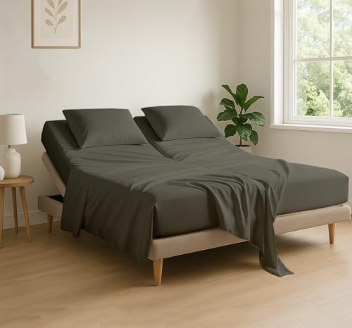 4 Piece Flex Head King Sheet Set 34" Top, 100% Egyptian Cotton, Dark Grey