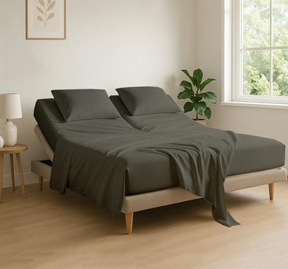 4 Piece Flex Head King Sheet Set 34" Top, 100% Egyptian Cotton, Dark Grey