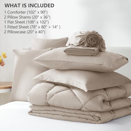 CozyLux King Comforter Set 102"x90" Linen - 7 Piece Bed in a Bag