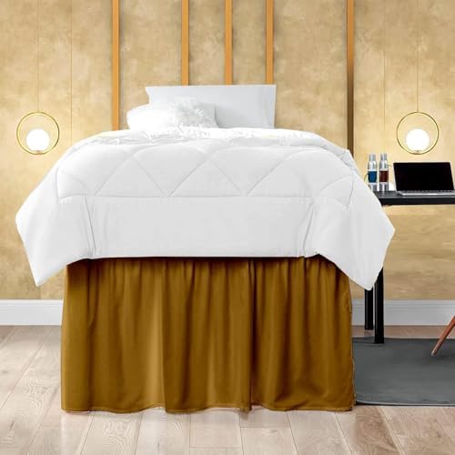 Mattress-Homes Ruffled Dorm Bed Skirt, Twin XL, 38-Inch Drop, Tailored with Split Corners, Taupe Dust Ruffle for Lofted College Beds, Twin Extra Long Dorm Bedding Essential