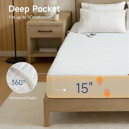 Texciting Heated Mattress Pad Queen Size-Bed Warmer with Dual Controllers