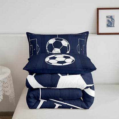 Erosebridal Boys Football Full Bedding Sets for Kids Child Sports Theme Comforter Set, Ball Gamer Duvet Insert Navy Blue Reversible Down Comforter, Football Field Bedding Comforter Sets