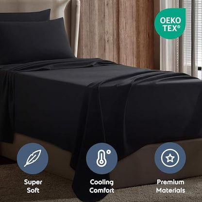 Nestl Twin Sheet Set - Bed Sheets - Black - 3-Piece Deep Pocket