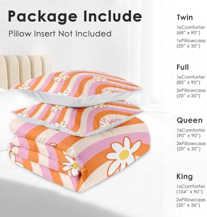 Pamnest Twin Comforter Set, 2 Pieces Daisy Retro Bedding, All Season