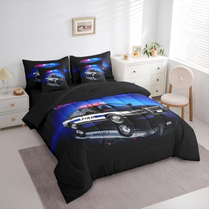 Feelyou Kids Police Car Comforter Set with Sheets 7 Piece Queen Size