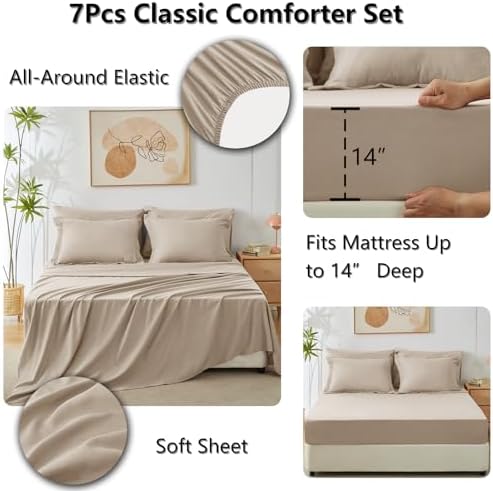 CozyLux Full Comforter Set 82"x86" Wheat - 7 Piece Bed in a Bag