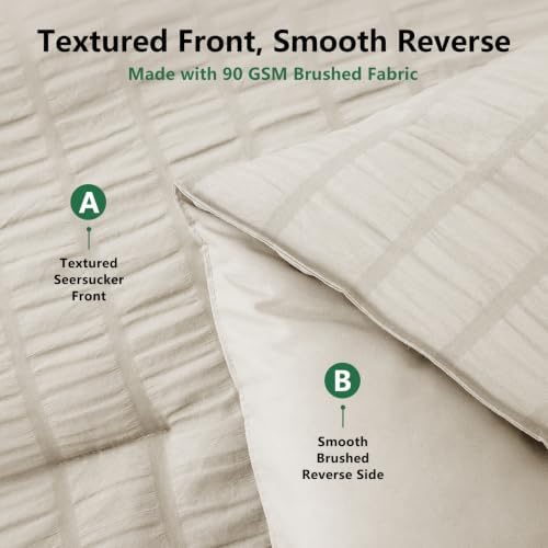 HIMEET King Comforter Set, 7-Piece Seersucker Bed in a Bag, Beige