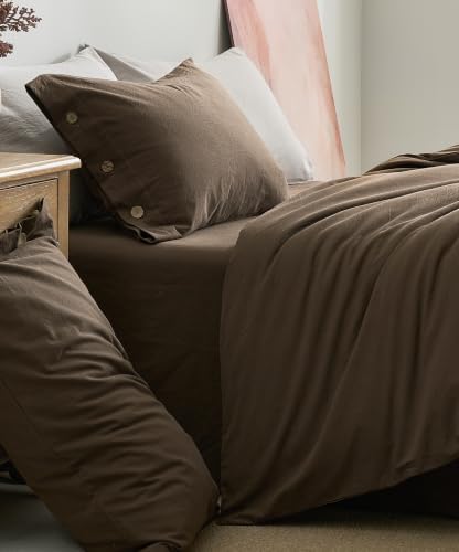 JELLYMONI 100% Washed Cotton Fall Brown Duvet Cover Twin, Linen-Like