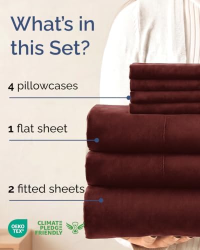 Split King 7 Piece Bed Sheet Set - Comfy, Breathable & Cooling - Oxblood