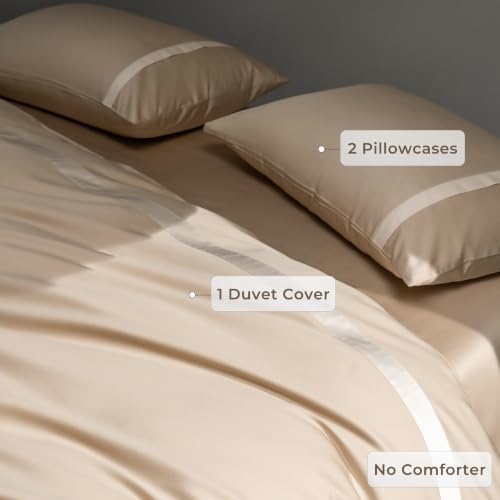 Queen Size Duvet Cover, 100% Egyptian Cotton,1600 Thread Count, Reversible Duvet Cover, Soft and Breathable Satin Bedding Set, All Seasons (Heather Milk Coffee, 90"x90")