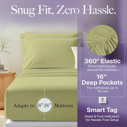 Carressa Linen 600 Series Split King Sheets for Adjustable Bed, Sage Green