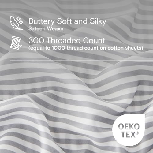 Sijo AiryWeight Tencel Sheet Set, 100% Lyocell Derived from Eucalyptus, Buttery Soft, Architectural Digest Best Cooling Sheets Winner - 2pc - 1 Pillowcase 1 Fitted (Stripe, Twin)