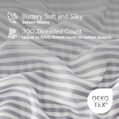 Sijo AiryWeight Tencel Sheet Set, 100% Lyocell Derived from Eucalyptus, Buttery Soft, Architectural Digest Best Cooling Sheets Winner - 3pc - 2 Pillowcases 1 Fitted (Stripe, King)