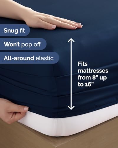 Split King 7 Piece Bed Sheet Set - Comfy, Breathable & Cooling - Dark Blue