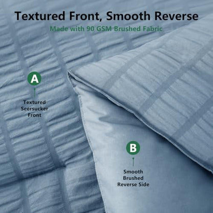 HIMEET California King Comforter Set, 7-Piece Seersucker, Grayish Blue