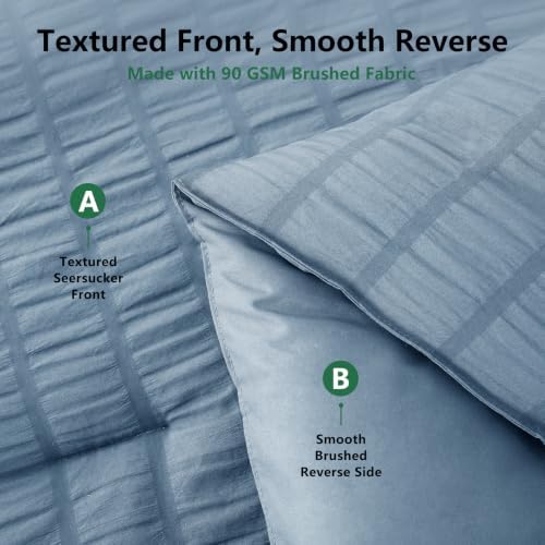 HIMEET Oversized King Comforter Set, 7-Piece Seersucker, Grayish Blue