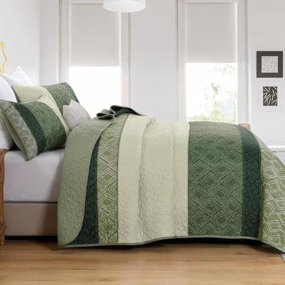 Cottolester Twin Quilt Set for Dorm Bedding,2 pcs Summer Striped Bedspread