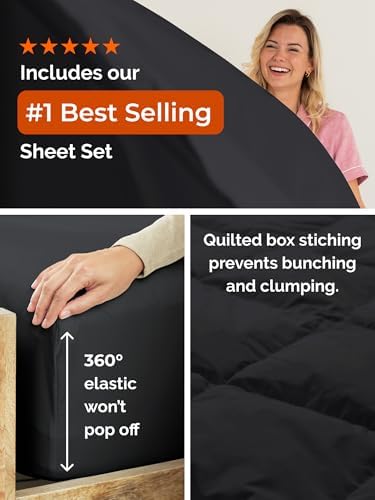 Queen Comforter Set - 7 Piece Bed in a Bag Queen Size Bed Set, Soft - Black