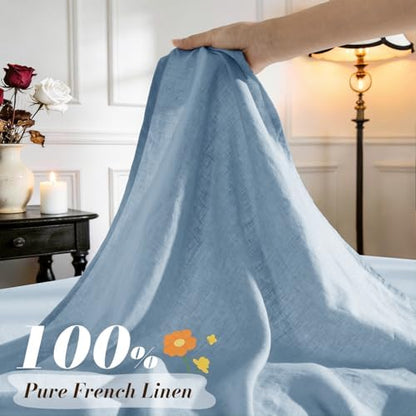 SONORO KATE 100% French Linen Cal King Size Sheets Set,Natural Flax Bedding