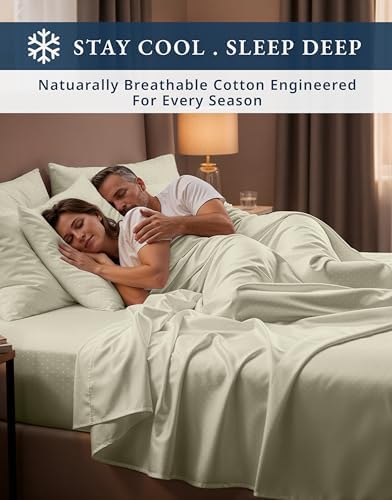 LANE LINEN 100% Egyptian Cotton Sheets Queen Size Sateen - Linen Swiss Dot