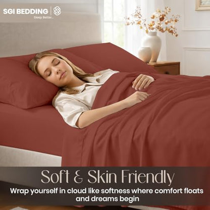SGI bedding 100% Egyptian Cotton Sheets Full XL Size – Cooling Sheets, Soft Breathable Terracotta Bedding, Luxury Bedding, Luxury Hotel Sheet Set, Deep Pocket 18", 4 Piece Set