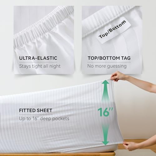 Cooling Sheets Set Full Size, Viscose Derived from Bamboo for Hot Sleepers, Double Stitching, Deep Pocket to 16 Inch, Silky Soft and Breathable Bedding, 4PC (Full, Jacquard White)