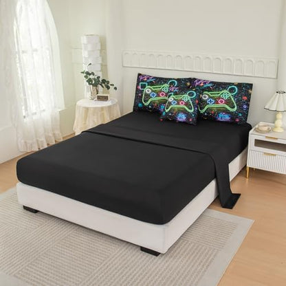NINENINE Gaming Bedding Sets, 6PCS Full Size Comforter Size for Boys,Gaming Bedding Sets for Boys Bed in A Bag Gaming Comforter Sets(1Comforter,1Flat Sheet,1Fitted Sheet,1Cushion Cover,2Pillowcases)…