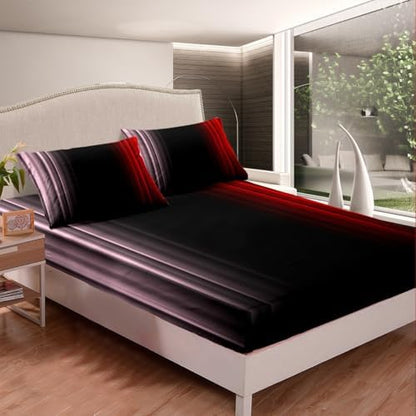Feelyou Teens Abstract Ombre Decorations Bedding Set for Kids Women Pink Red and Black Bed Sheets Set Geometric Modern Fitted Sheet Sets Room 3Pcs Twin Size