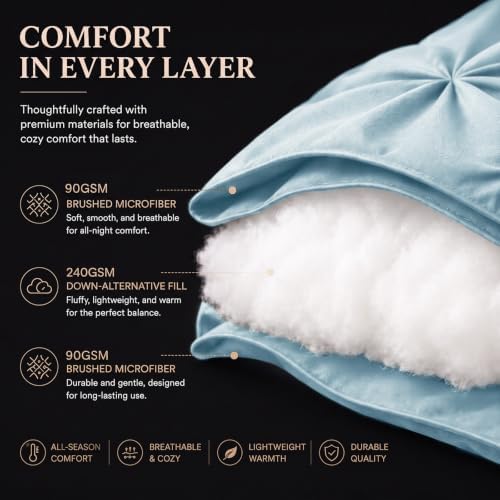 CozyLux Queen Comforter Set Light Blue, 7 Pieces Pintuck Bed in a Bag