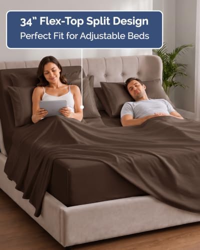 Extra Deep Flex Top Split Head King Sheet Set - 6pc Cooling Sheets - Brown