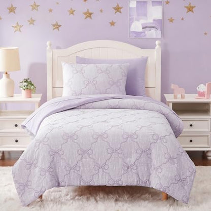 Twin Comforter Set with Sheets for Girls-5 Pieces Bow Twin Bedding Sets