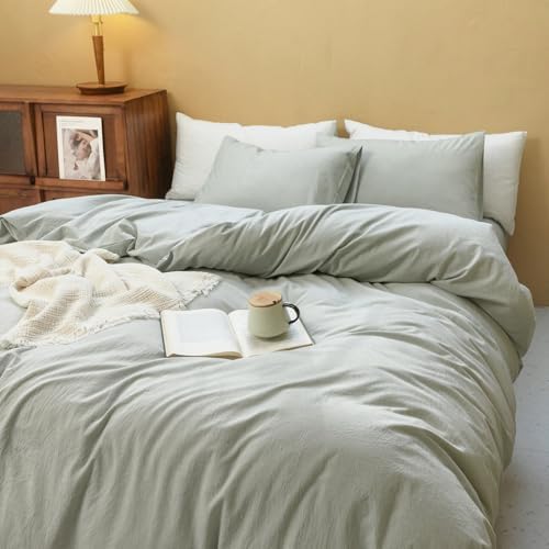 FOSSA Duvet Cover Set 100% Washed Cotton Linen Feel Twin