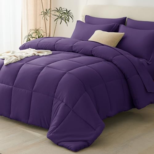 CozyLux Full Size Comforter Sets, 7-Piece Bed in a Bag, Purple