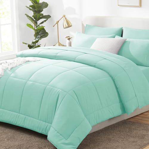 CozyLux Full Size Comforter Sets Mint Green - 7 Pieces Bed in a Bag