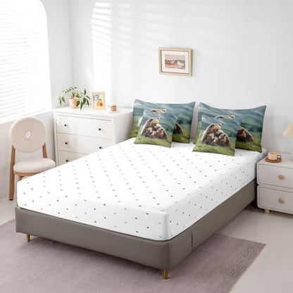 Erosebridal 7 Piece Bear Family Comforter Set Twin Rustic Wild Animals Bedding Set Country Woodland Bear Bed in a Bag for Boys Girls Farmhouse Cabin Sheet Set with Comforter Natural Wildlife Decor