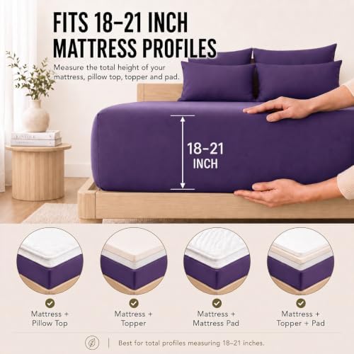 CozyLux Split King Sheets 7-Piece, 21-Inch Deep Pocket, Soft Brushed Feel