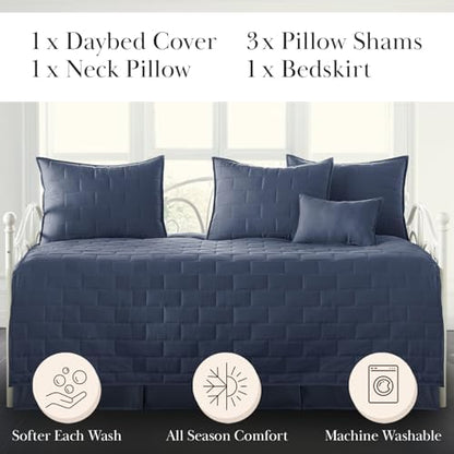 Daybed Quilt Set, 6-Piece Twin Bedding Set with Daybed Cover Dark Blue