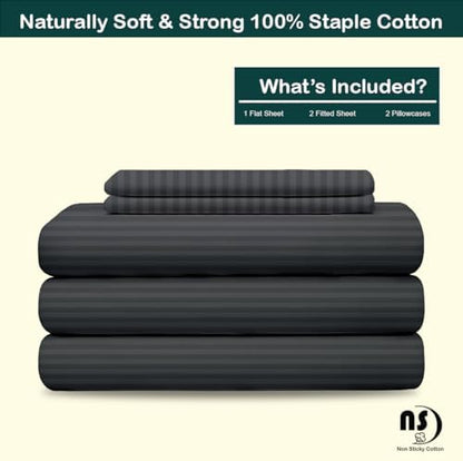 NON Sticky cotton Adjustable Split Queen Sheet Set for Sleep Number Beds, Premium 100% Long Staple Cotton Bedding, Two 30" X 80" Fitted Sheets Fits Up to 18" Deep Mattress, Dark Grey Stripe