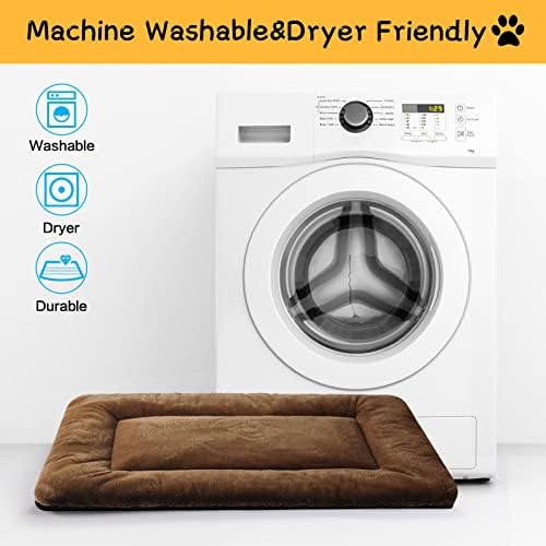 Dog Crate Pad Washable Dog Bed for Crate Small Cozy Mat 24-Inch Brown