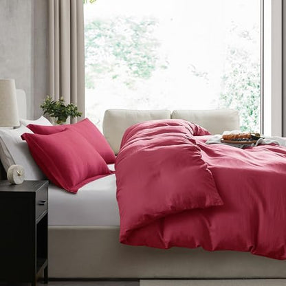 Hearth & Harbor Prewashed Twin Duvet Cover Set, Burgundy Red